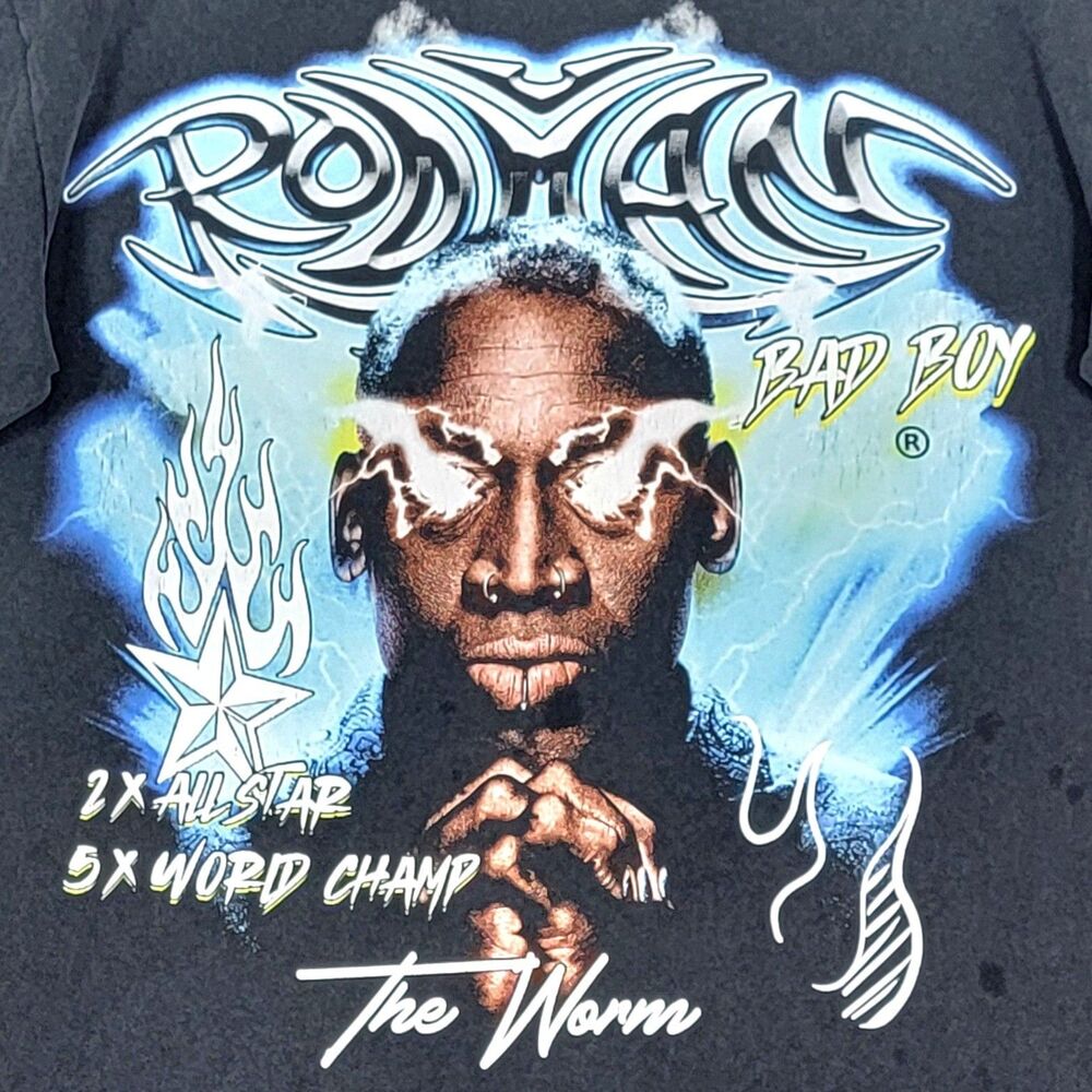 Vintage Dennis Rodman Apparel T-Shirt Mens Medium Black The Worm Bad Boy